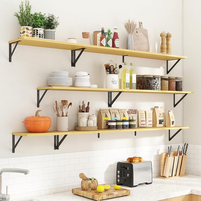 Floating Shelves for Wall Decor,24" Wx8 D Wall Mount Floating Bookshelf Set of 2,Hanging Storage Shelf with Sturdy Metal Brackets,Wooden Shelf for Living Room,Bedroom,Bathroom,Oak