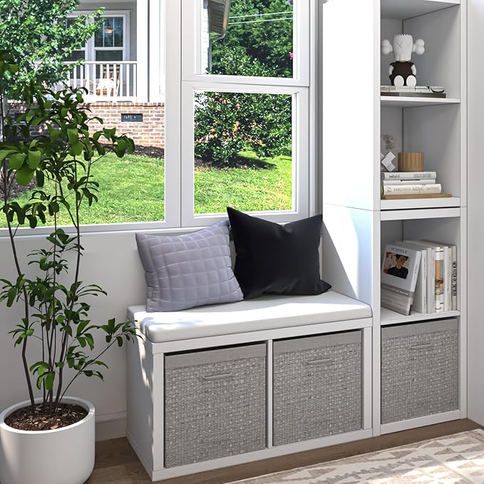 Endearing Limons【2026 Wooden Thick Border 2 Cube Shelf Storage Organizer with Anti-Tipping Kits + Reversible Open Back Bookcase (11 * 11 Unit Cell White)