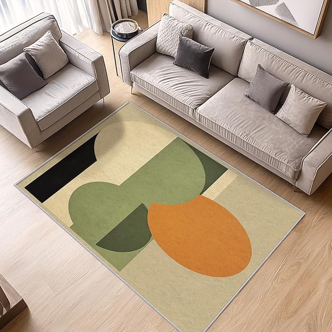 Mid Century Modern Rug 5x6, Washable Abstract Geometric Rugs for Living Room Bedroom, Minimalist Area Rug for Home Decor, Non Slip Backing Floor Carpet - 5 x 6 ft