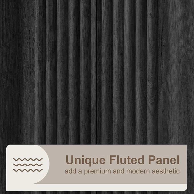 Yechen Buffet Cabinet with Storage, 118" Accent Sideboard Modern Credenza with Doors & Adjustable Shelves Fluted Media Console Wood Coffee Bar Table for Living Kitchen Dining Room Black（8 Doors）