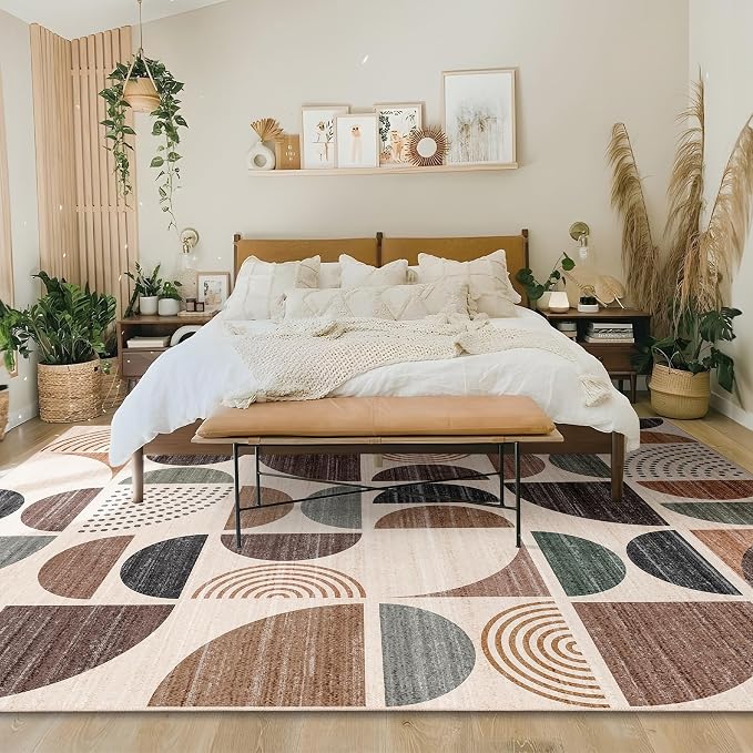 MUJOO Washable Rug 8x10,Large Area Rugs for Living Room Bedroom Dining Room,Boho Throw Floor Carpet Non Slip Soft Modern Abstract Brown