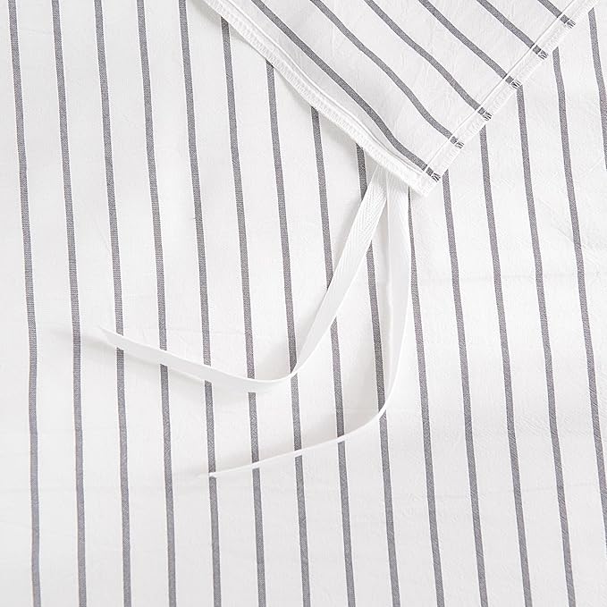 NEXHOME PRO Striped Duvet Cover Oversized King,100% Washed Cotton Bedding Set,Textured Linen Feel,Breathable,Organic,3 Piece(Grey Stripes 120x98)