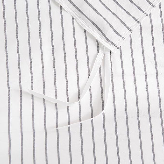NEXHOME PRO Striped Duvet Cover Queen Size,100% Washed Cotton Bedding Set,Textured Linen Feel,Breathable,Organic,3 Piece(Grey Stripes 90x90)