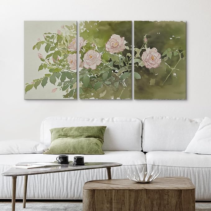 wall26 Canvas Print Wall Art Set Blush Pink Rose Garden Botanical Decorative Minimal Relax/Zen for Living Room, Bedroom, Office - 24"x36" x 3