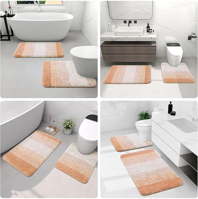 Arotive Microfiber Bathroom Rugs, Shaggy Soft and Absorbent Bath Rug, Non-Slip, Thick Plush Machine Washable Dry Bath Mats for Bathroom, Tub and Shower, 47x24, Peach, Rectangular