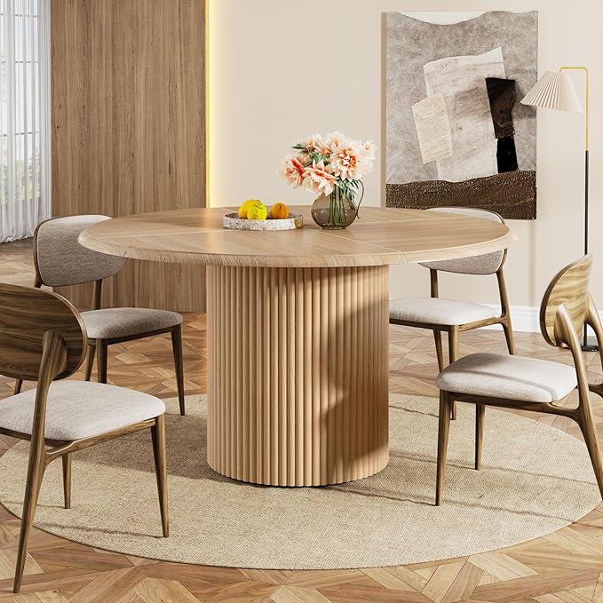 Tribesigns 47" Round Dining Table for 4, Farmhouse Kitchen Table with Metal Base, Modern Small Dinner Table for Dining Room,Kitchen (Chairs Not Included)