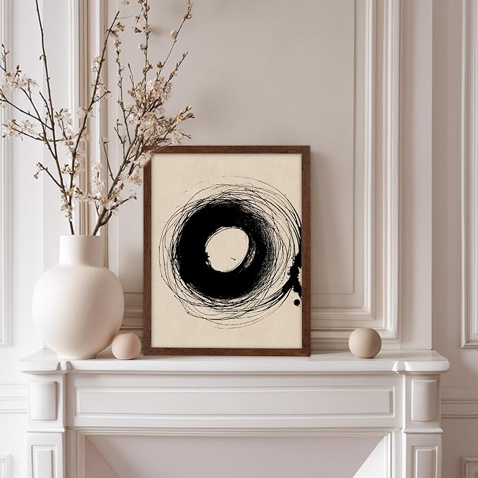 Poster Master Handmade Circle Drawing Poster - Ink Brush Print - Drawing Art - Sketch Design - Abstract Illustration - Great Bedroom or Living Room Wall Decor - 11x14 Brown Framed