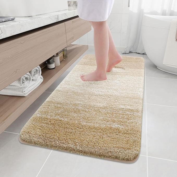 Arotive Microfiber Bathroom Rugs, Shaggy Soft and Absorbent Bath Rug, Non-Slip, Thick Plush Machine Washable Dry Bath Mats for Bathroom, Tub and Shower, 54x24, Camel, Rectangular