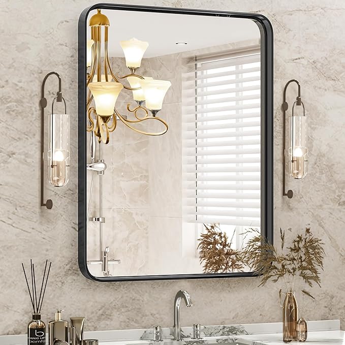 Sweetcrispy 24x36 Inch Black Bathroom Mirrors, Bathroom Mirrors for Over Sink, Rectangle Wall Decor for Entryway, Bedroom, Vanity,Anti-Rust, Horizontal or Vertical Hanging, Black