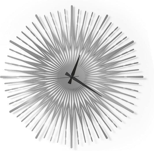 Sun Rays Wall Clock, Large Metal Decorative Wall Clock, Modern Minimalist Wall Decor (Silver, Small)