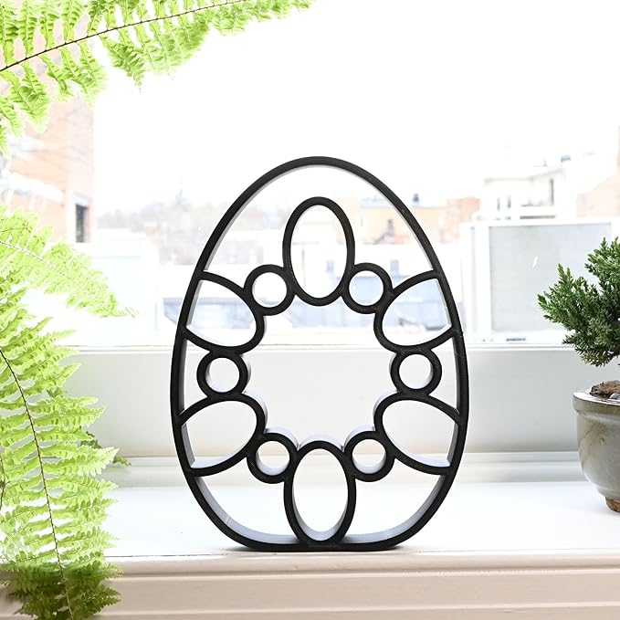 Easter Egg Sculpture – Minimalist Decorative Accent for Spring & Year-Round Home Decor | Collectible Design | Modern Holiday Display (Cathedral Lines Matte Black)