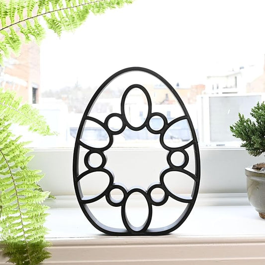 Easter Egg Sculpture – Minimalist Decorative Accent for Spring & Year-Round Home Decor | Collectible Design | Modern Holiday Display (Cathedral Lines Matte Black)