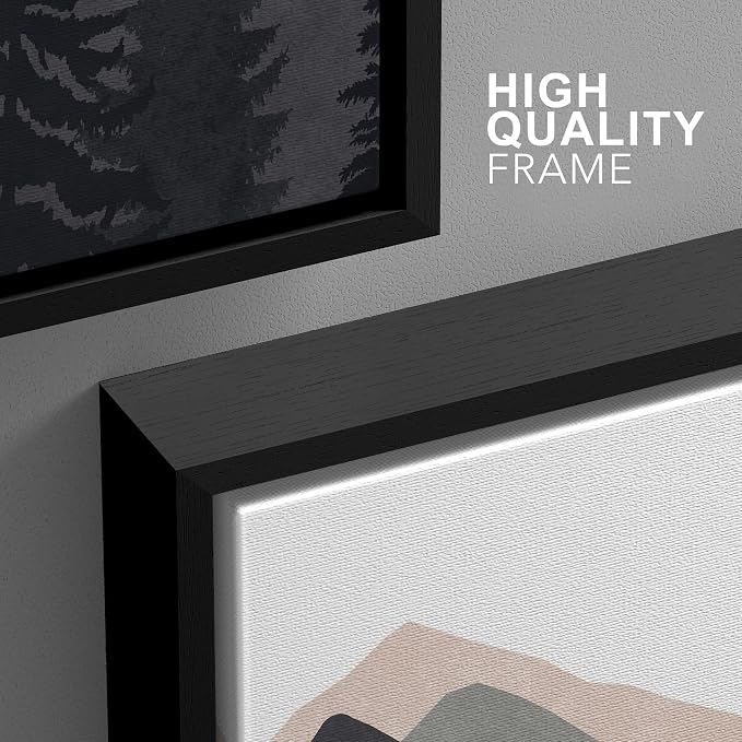 wall26 Framed Canvas Print Wall Art Set Mountain Range Sunlight Horizon Abstract Nature Illustrations Modern Art Nordic Decorative Minimal Boho for Living Room, Bedroom, Office - 16"x24"x3 Black