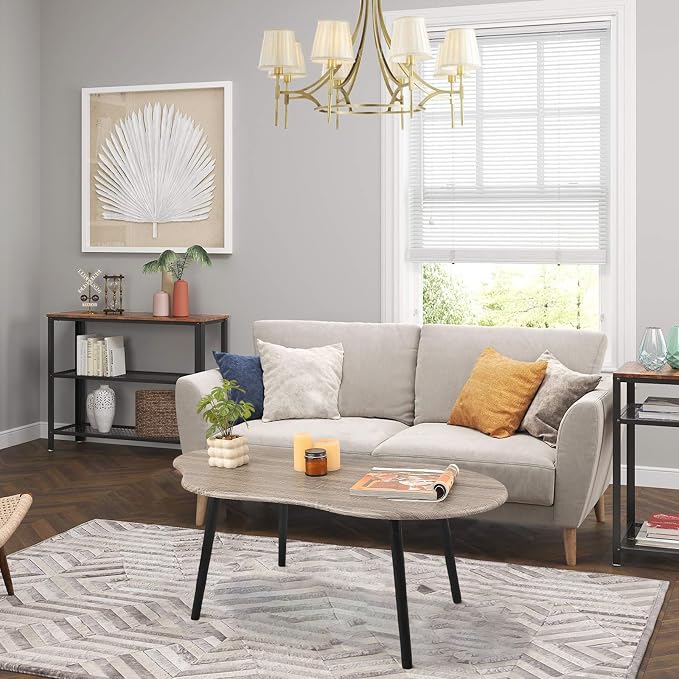 Small Coffee Table Cloud Shaped Living Room Tables Farmhouse Rustic Coffee Tables Wooden Irregular Accent Center Table for Small Spaces Home Office Grey Wash