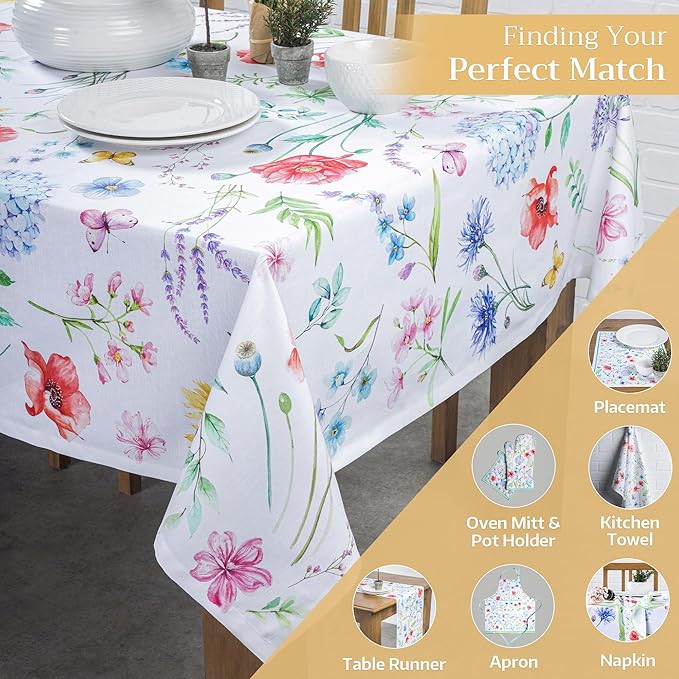 Maison d' Hermine Table Cloth Rectangle Table 100% Cotton 70 x 108 Inches Tablecloth Reusable Decorative for Dining Room Farmhouse Home Valentines Day Decorations Spring Summer - Just Floral