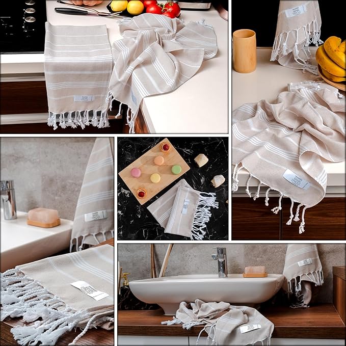 Hand Towels - Set of 2 | 18" x 30" - Decorative Turkish Hand Towel for Bathroom, Kitchen, Guest, Face, Hair, Tea, Dishcloth (Sultan, Beige)
