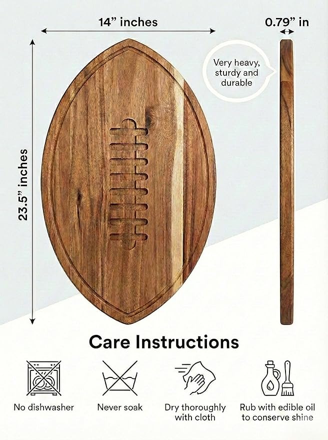 New – Giant Football Shaped Cutting Board – 23.5X14 INCH – Jumbo Size Acacia Wood Charcuterie Tray – Extra Large Wooden Football Serving Platter for Super Bowl Parties, Tailgate Hosting & Gifts