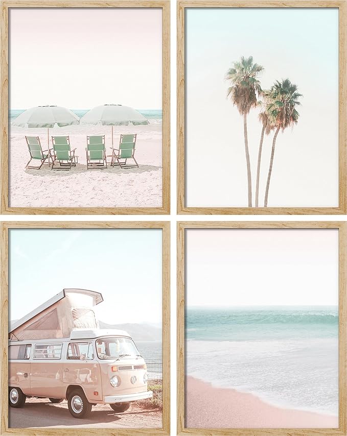SIGNWIN Adhesive Canvas Poster Collage Print Gallery Set 1980s Retro Miami Beach Landscape Nature Wilderness for Living Room, Bedroom, Office - 12"x16"x4