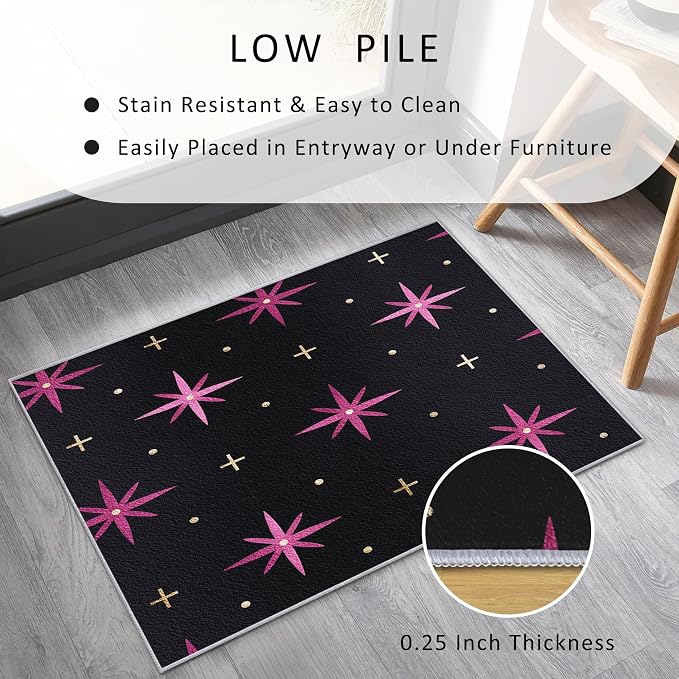 Atomic Rugs 6x9, Mid Century Modern Retro Washable 6 x 9 Area Rug for Living Room, Bedroom, Low Pile Non Slip Stain Resistant Carpet, Atomic Starburst Home Decor Accessories & M857