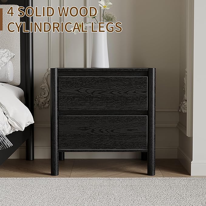 CHUWELL 2 Drawer Dresser for Bedroom, 19.7" Wide Mid Century Chest of Drawers with 4 Solid Wood Cylindrical Legs and 2 Large Storage Space, Wood Dresser for Bedroom(Black)