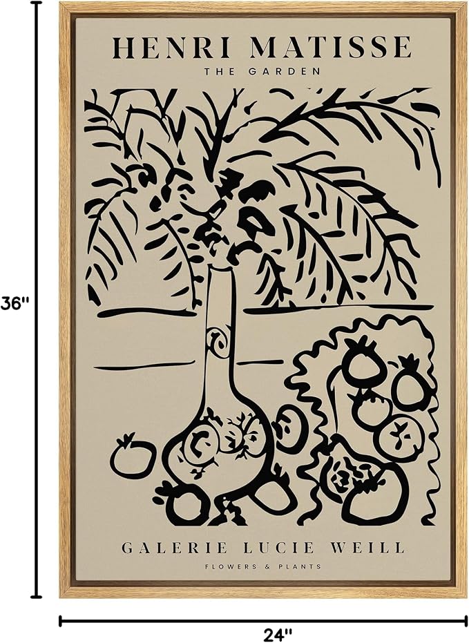 SIGNLEADER Framed Canvas Print Wall Art The Garden by Henri Matisse Classic Vintage Illustrations Fine Art Decorative Retro Multicolor Boho for Living Room, Bedroom, Office - 24"x36" Natural
