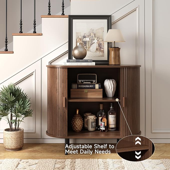 ONBRILL 31.5" Sideboard Buffet Cabinet with Storage, Storage Cabinet with Sliding Door & Adjustable Shelf, Modern Accent Coffee Bar Console Table for Kitchen, Entryway, Walnut