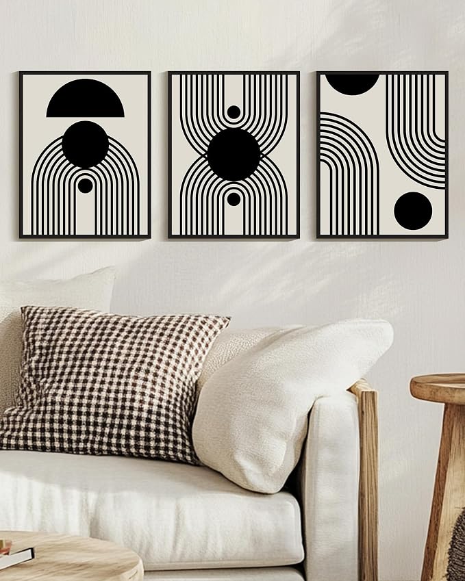 Drsoum Black Abstract Boho Wall Art Framed Modern Bohemian Wall Decor Geometry Lines Prints Ready to Hang 11x14in Black Framed