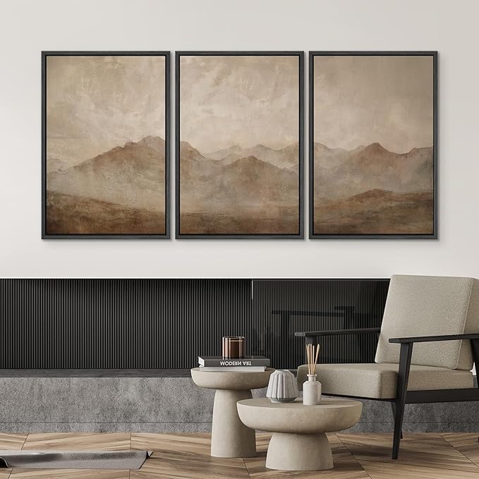 SIGNWIN Framed Canvas Print Wall Art Set Minimal Mountain Landscape Neutral Illustrations Modern Art Decorative Boho Relax/Zen Nordic for Living Room, Bedroom, Office - 24"x36"x3 Black