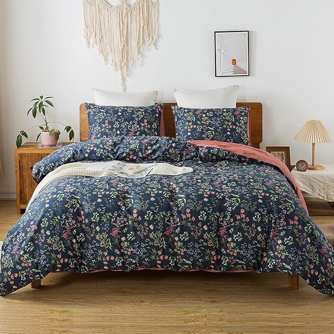 HoneiLife Twin Duvet Cover Set - 100% Cotton Comforter Cover Floral Duvet Cover Sets,Soft & Breathable Duvet Cover with Zipper Closure and Corner Ties,2-PCS Wildflower Comforter Cover Sets- Flower Sea