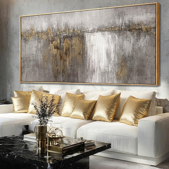Abstract Hanging Art Grey and Gold Poster Print Neutral Decorative Pictures 36"x70" Poster for Bedroom Artwork for Office