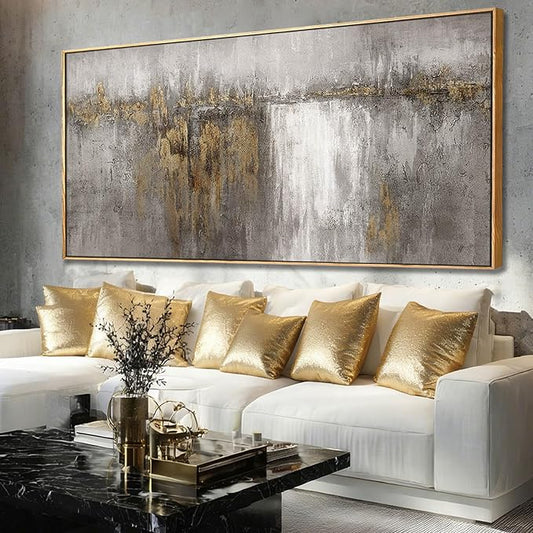 Abstract Hanging Art Grey and Gold Poster Print Neutral Decorative Pictures 36"x70" Poster for Bedroom Artwork for Office
