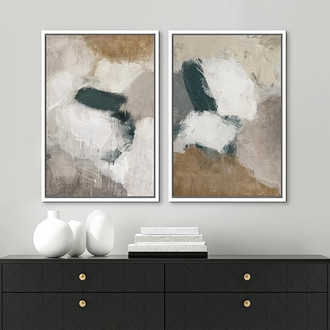 MUDECOR Framed Canvas Print Wall Art Vintage Mid-Century Colorful Pattern Illustrations Modern Art Decorative Bohemian Colorful Chic for Living Room, Bedroom, Office - 24"x36"x2 White