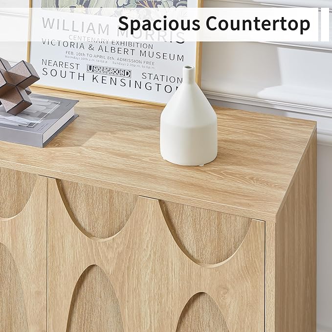 Sideboard Buffet Cabinet with Storage Set of 2, 63” Mid Century Modern Storage Cabinet with Adjustable Shelf and 4 Doors for Dining Room, Living Room,Entry