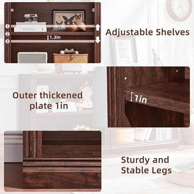 RWYHG 30" Walnut Bookshelf Set of 2,2-Tier Thick Wood Book Shelf with Adjustable Shelve,Free Standing Farmhouse Bookcase with Open Display Storage,Floor Vintage Bookshelves for Living Room,Office