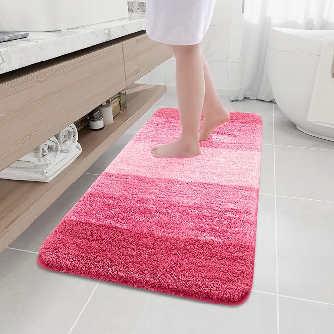 Arotive Microfiber Bathroom Rugs, Shaggy Soft and Absorbent Bath Rug, Non-Slip, Thick Plush Machine Washable Dry Bath Mats for Bathroom, Tub and Shower, 47x20, Pink, Rectangular