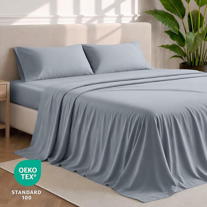 Bare Home King Sheet Set - 1800 Ultra-Soft Microfiber King Bed Sheets - Double Brushed - Deep Pockets - Easy Fit - 4 Piece Set - Bedding Sheets & Pillowcases (King, Steel Blue)