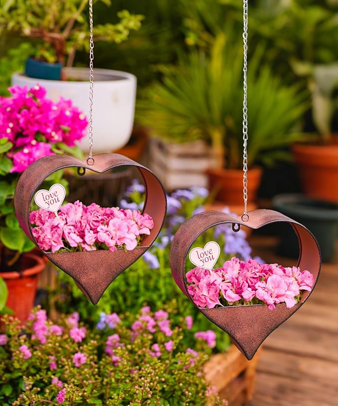 Metal Plant Hangers Indoor and Outdoor: Valentines Day Gifts for Her Wife Women Mom Garden Lovers Birthday - Heart Shape Hanging Planters for Window Wall Living Room Office Decor(2 Pack)