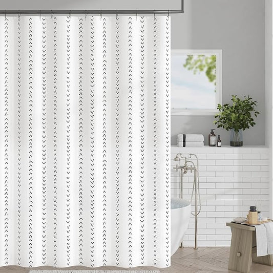 jinchan Black and White Boho Shower Curtain Herringbone Zig Zag Waterproof Fabric Bohemian Modern Farmhouse Arrow Geometric Shower Curtains for Bathroom with 12 Hooks 70x72 Inches