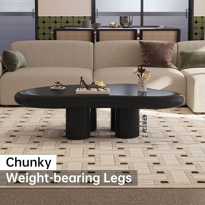 35.82" Black Cloud Coffee Table, Modern Round Edge Coffee Table with 4 Sturdy Support Legs and 2.67" Thick Tabletop,Easy Match for Living Room, Bedroom, Balcony,Patio