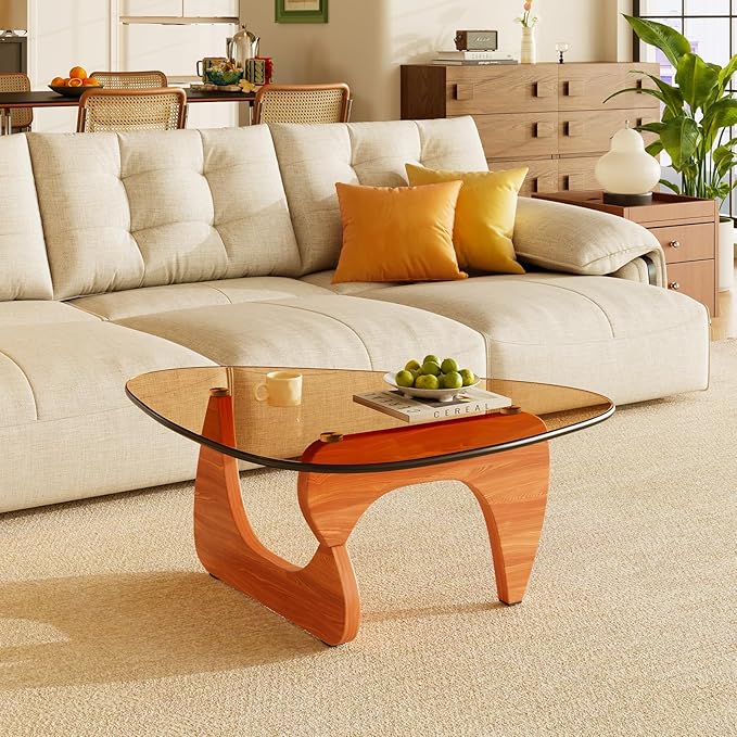 Coffee Tables Glass Small Farmhouse Coffee Table Mid-Century Modern Wood Center Table for Living Room, Walnut Brown, 36 Inch