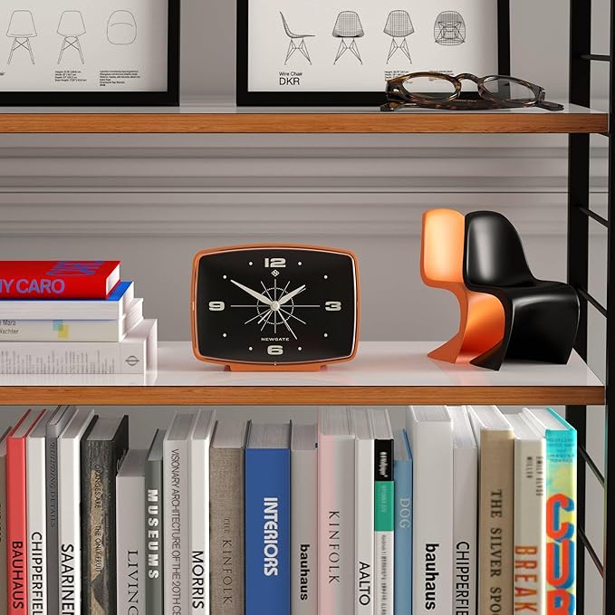 NEWGATE® Brooklyn Alarm Clock | Rectangular Retro Design | Pumpkin Orange | Ideal for Bedside, Desk, Shelf & Mantel | Mid-Century Retro Bedroom & Office Accessory