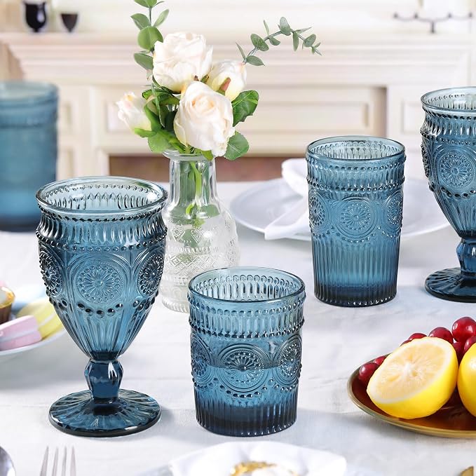 Darlion Goblet, Goblet Glasses, Blue Goblets, Wine Goblets, Wine Glasses Set of 4, 12oz Water Goblets, Blue Glasses Drinking for Party Home Wedding