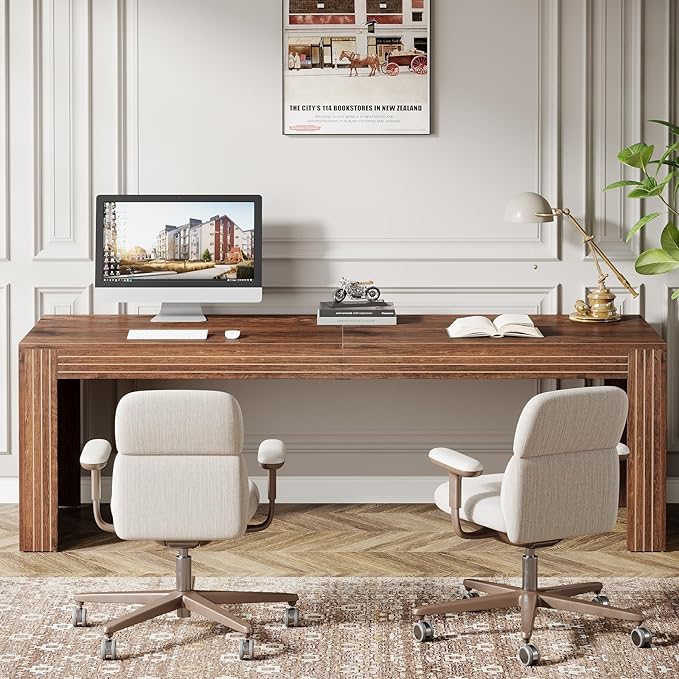 Tribesigns 79-Inch Extra Long Desk, Two Person Double Desk for Home Office, Wooden Long Computer Desk Writing Table for Office, Coffee Brown