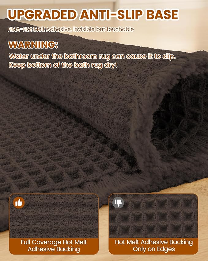 Smiry Waffle Bath Mat 60x24, Extra Soft Absorbent Bathroom Rugs, Non Slip Machine Washable Quick Dry Bath Rugs for Bathroom Floor, Tub, Shower, Home Decor Accessories, Chocolate