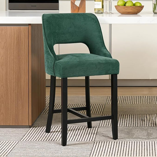 ClinQ Bar Stools Set of 1, 26" H Counter Height Bar Stools with Backs, Modern Upholstered Accent Barstools with H-Shaped Footrest for Kitchen Island, Dining Room and Bar, Green-Black Legs