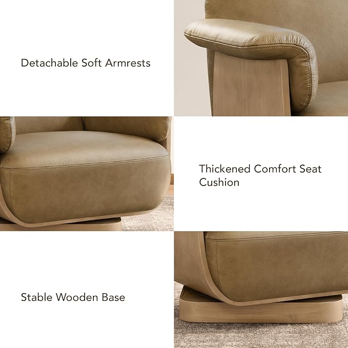 CHITA Genuine Leather Reclining Swivel Chair with Storage Ottoman, Modern Living Room Accent Chair with Lounge Seat for Bedroom, Office, Mocha
