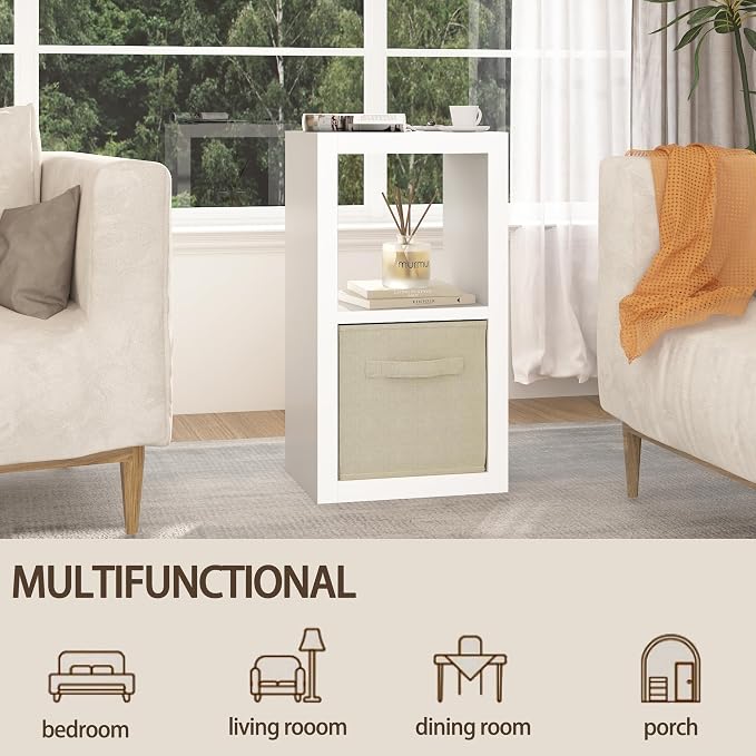 furtble 2-Pack Bookshelf Storage, 2 Cube Storage Organizer, Modern Wood Open Bookcase, Multifunctional Display Shelf for Living Room, Bedroom, Home Office, White