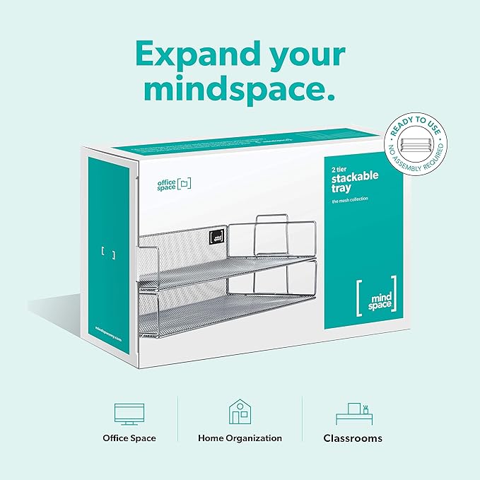 Mindspace 2 Tier Stackable Letter Tray | Paper Tray Desk Organizer | The Mesh Collection, Silver