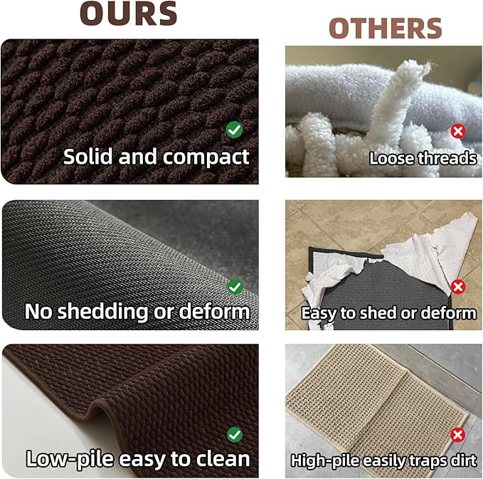 Bathroom Runner Rugs, Long Bath Mat Runner Washable Thin Quick Dry Low Pile Bathroom Runner Rugs Non Slip, Brown 24"x70"