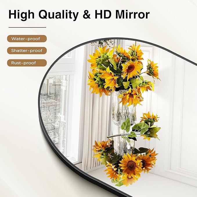 Arched Mirror, 40’’x48’’ Black Arch Mirror for Bathroom, Large Arched Bathroom Mirror with Frame, Modern Wall Mounted Mirror for Over Sink Mantle Bedroom Vanity Living Room Entryway